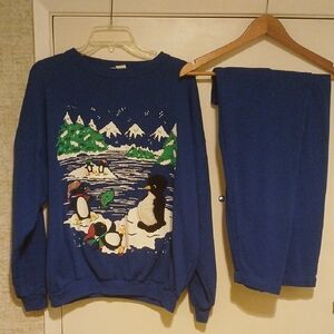 Vintage Day In Day Out 2 Piece Fleece Pajama Set Size Large Made In USA